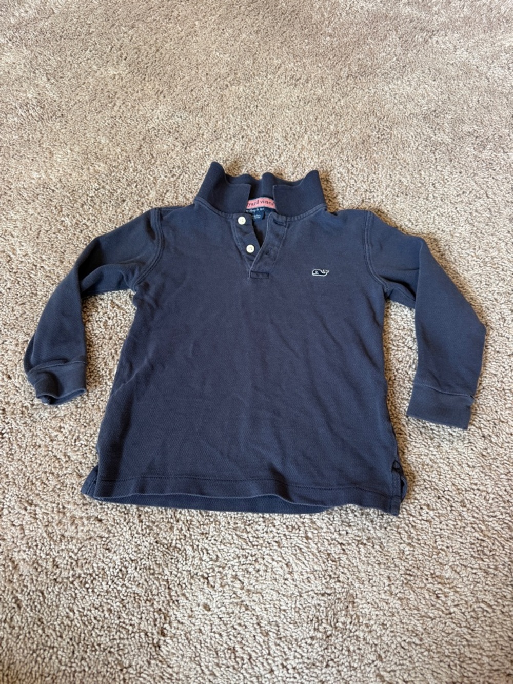 Vineyard Vines Kids Navy Long-Sleeve Polo with Whale Embroidery nautical